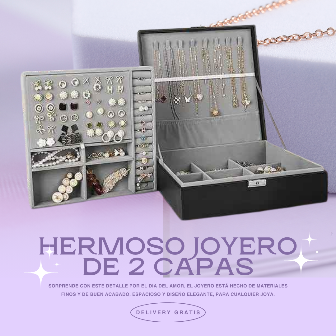 Joyero Premium de mujer grande de 2 capas con llave