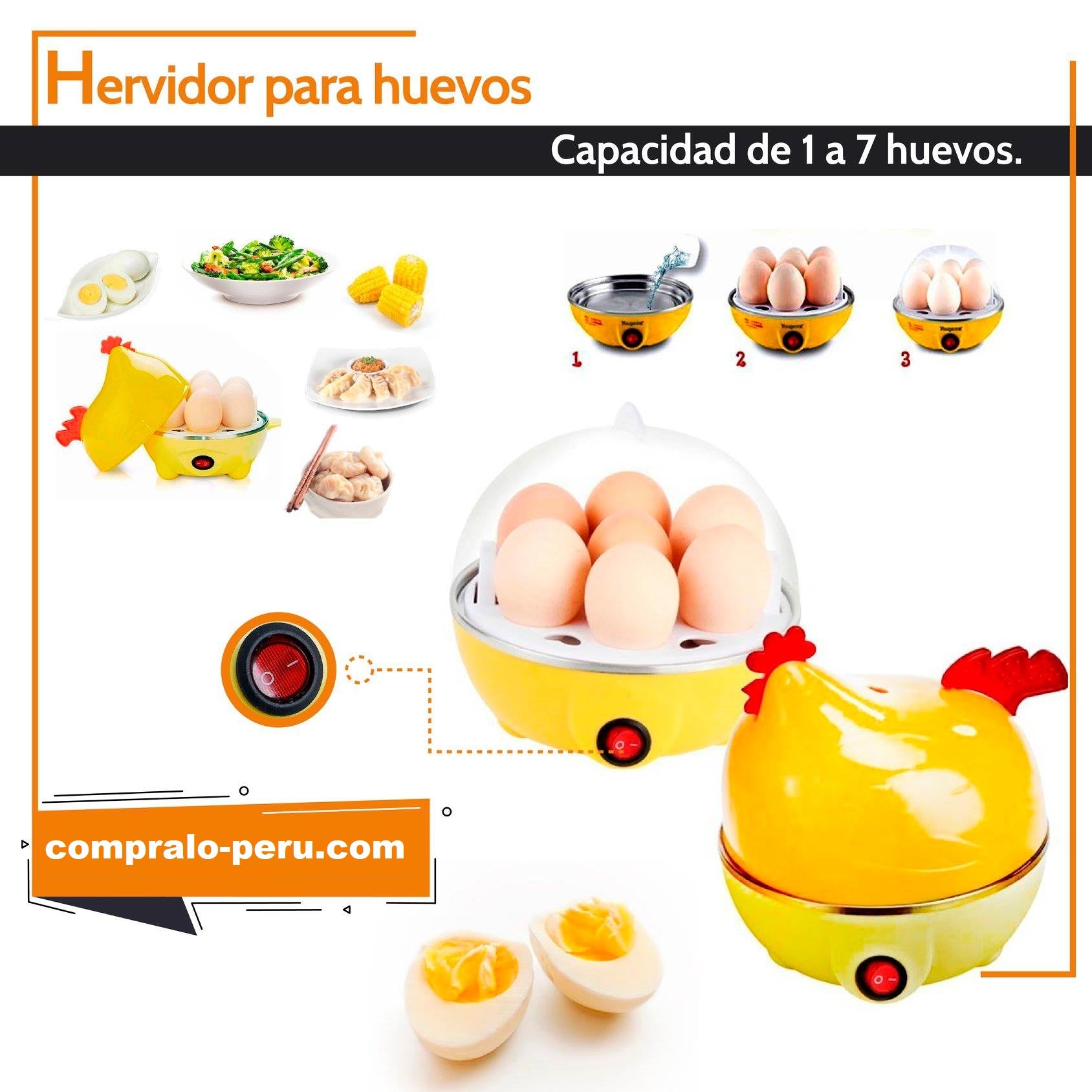 Hervidor de huevos eléctrico con luz indicadora, 7 unidades