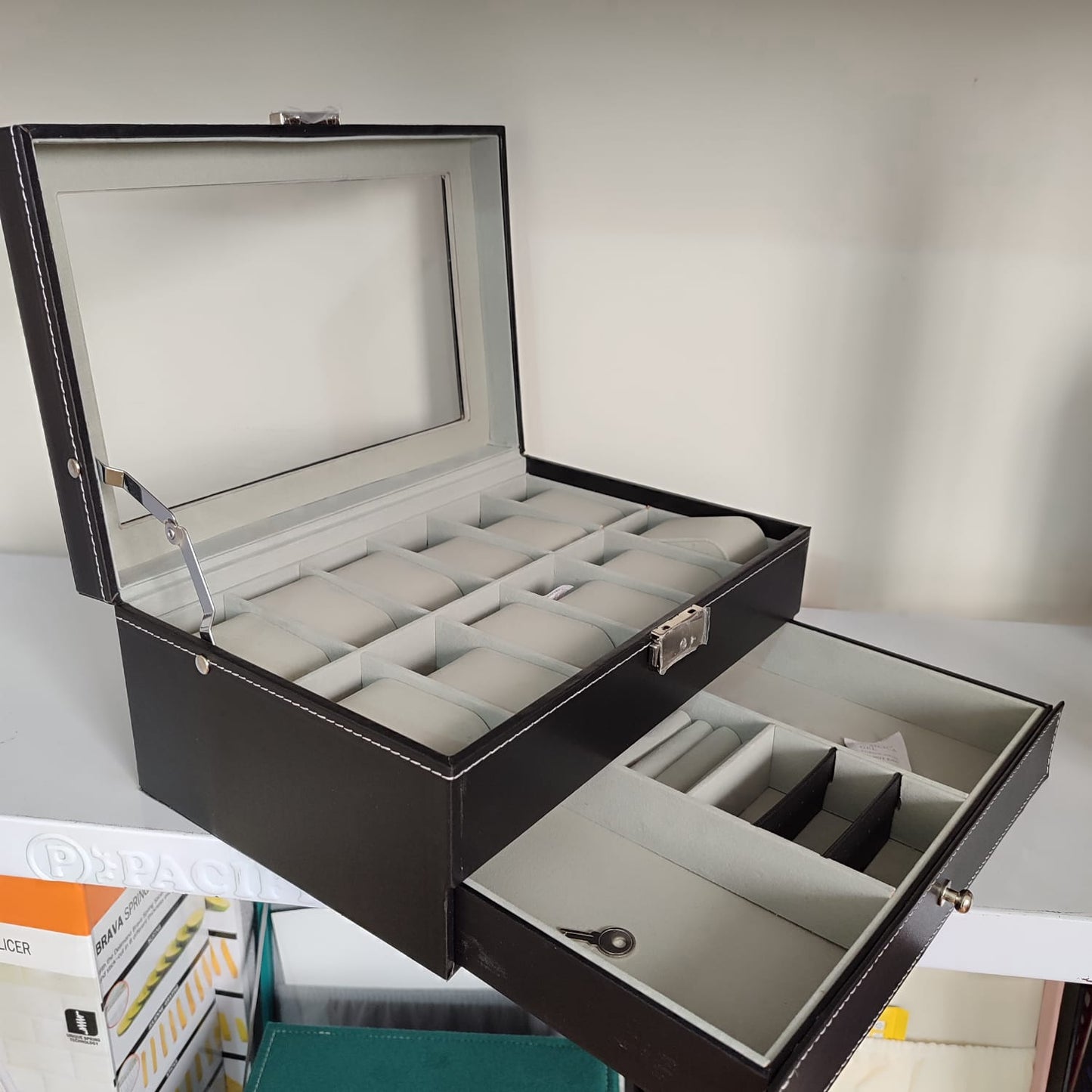 Cofre Porta Reloj Lentes y Joyas + Llave