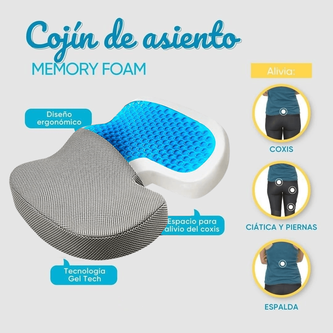 Cojin Gel Ortopédico C/memoria Viscoelástica + Funda Asiento U